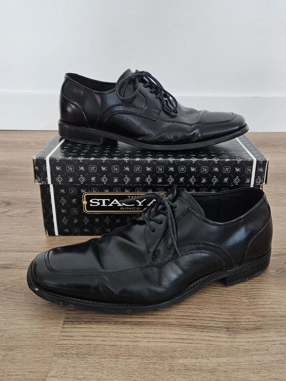 Stacy Adams Forrest Men’s Black Leather Lace-Up Dress Shoes Size 10